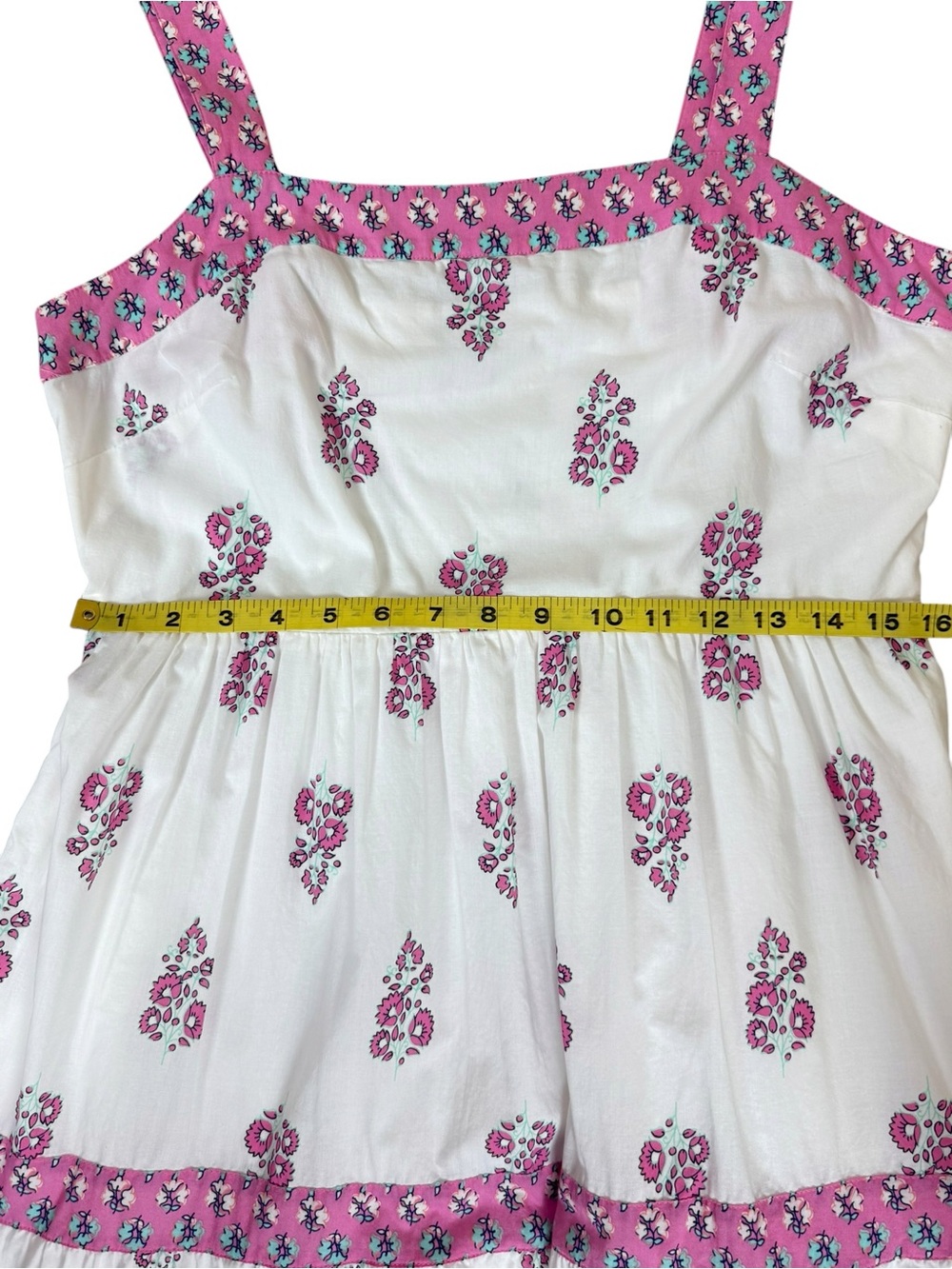 J.Crew Block Print Tiered Midi Dress White Pink Floral Square Neck Cotton SZ 10 - Picture 13 of 16
